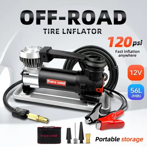 자동차, 트럭, SUV 및 RV 12V 헤비 듀티 펌프 120PSI, 악어 클립용 지능형 타이어 팽창기 휴대용 온/오프로드 공기 압축기 자동차, 트럭, SUV 및 RV 12V 헤비 듀티 펌프 120PSI, 악어 클립용 지능형 타이어 팽창기 휴대용 온/오프로드 공기 압축기