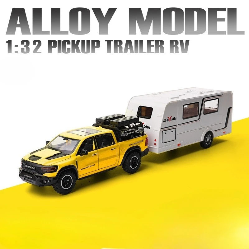 Symulacja 1:32 Mamutowy Przyczepa Kamper Metalowy Model Pojazdu Terenowego Dekoracja Domu Zabawka Pojazd z Dźwiękiem i Światłem Prezent dla Dzieci Chłopca