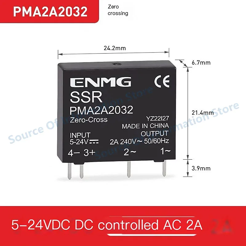 5Pcs PMA2A2032 PMA2D6132 SIP PCB Solid State Relay 2A DC5-24V Input 240VAC/60VDC Output Zero Cross SSR For Industrial Automation