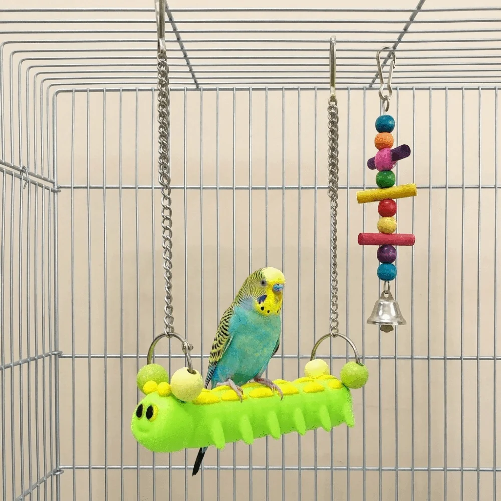 

Fun Bite Resistant Parrot Perch Stand Durable Caterpillar Bird Habitat Rack Pumice Stand Birdcage Hanging Swing Interactive