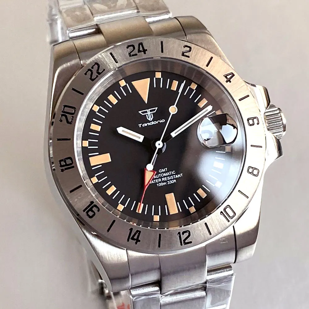 CUSTOM Tandorio ใหม่ 40 มม.NH34 การเคลื่อนไหวหรูหรากีฬาออกแบบผู้ชายอัตโนมัติ GMT นาฬิกากันน้ํา 100 M Sapphire Glass ญี่ปุ่น