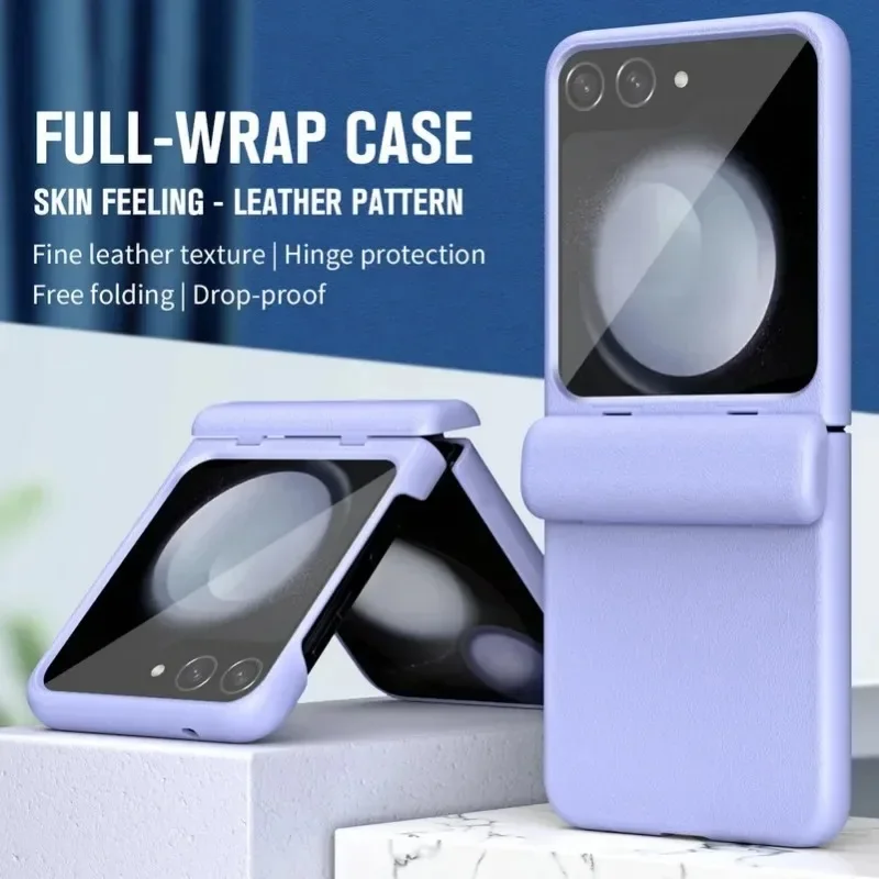 

Fully Wrapped Hinged Phone Case for Samsung Galaxy Z Flip 5 4 3 5G With Tempered Glass Screen Protective Back Cover