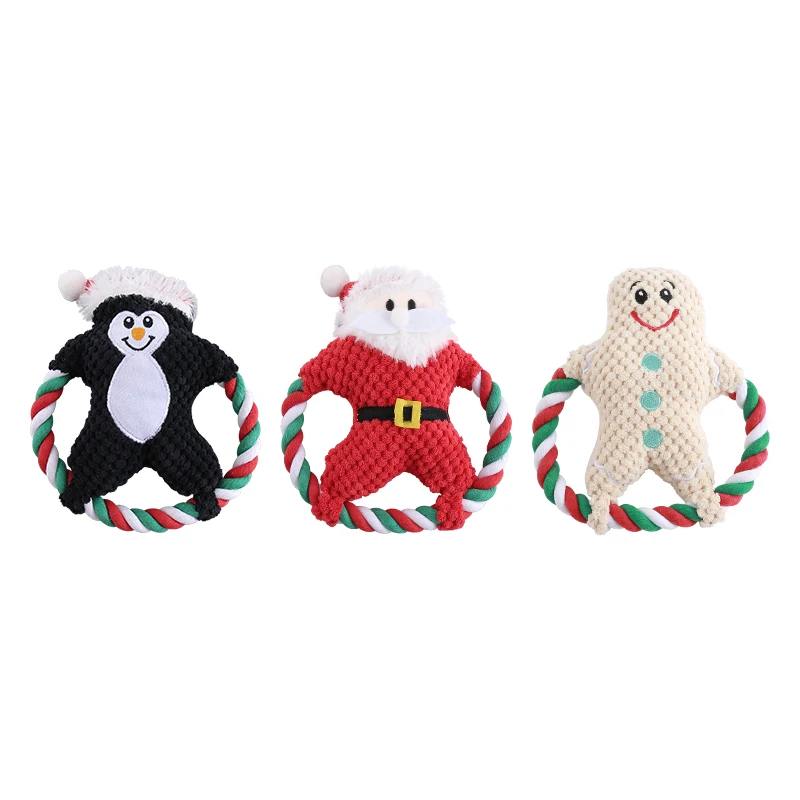 The Christmas collection of cotton rope plush dog toys contains interactive pet supplies for BB barking and grinding teeth