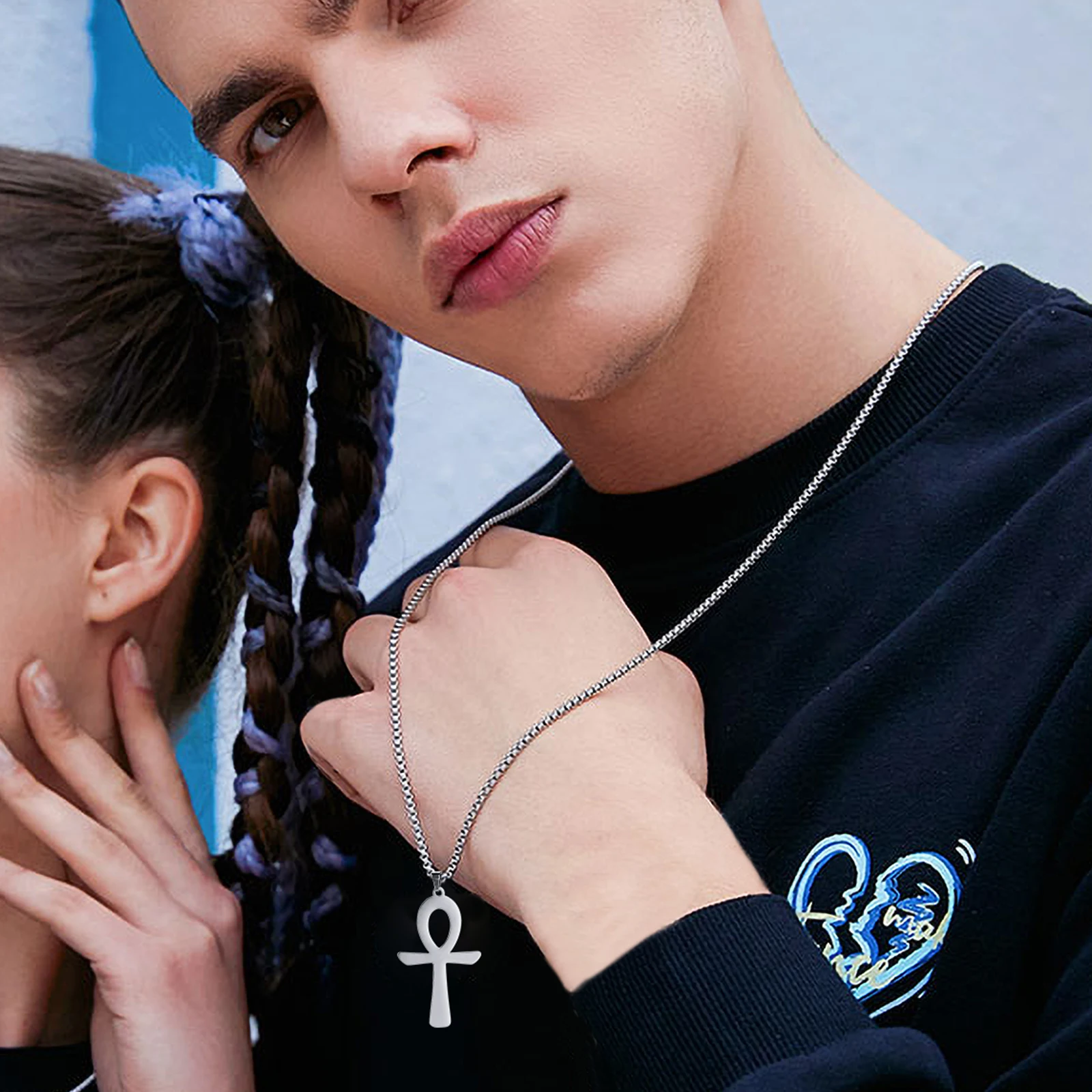 My Shape Egypt Eye of Horus Ankh Cross Necklaces for Men Women Stainless Steel Pendant Necklace Religious Jewelry Gift Vintage
