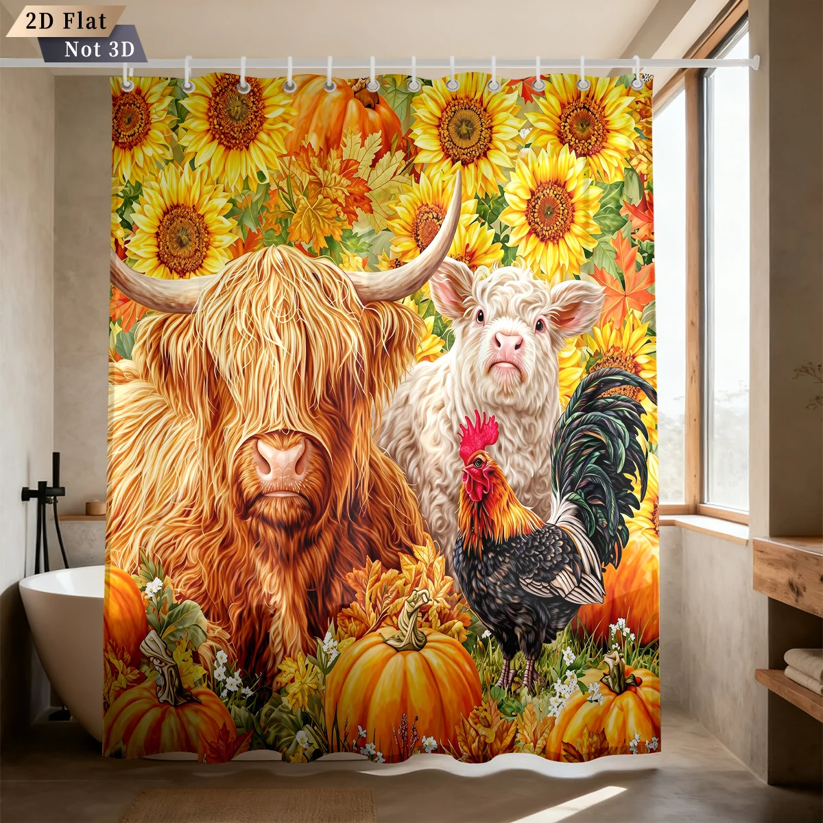 Harvest Season Highland Cattle Rooster Sunflower Pumpkin Pattern Bath curtain Cozy Plush Bedspread Portable Travel Blanket