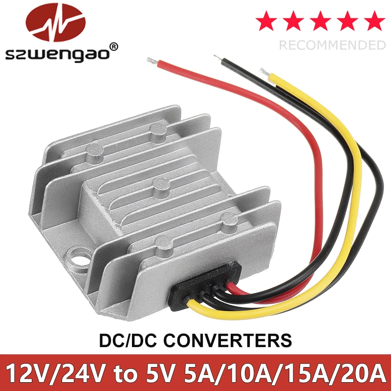 DC 12V/24V Step-down to 5V 5A 10A 15A 20A 100W Power Converter Module Buck Voltage Regulator LED Switching Power Supply Adapter