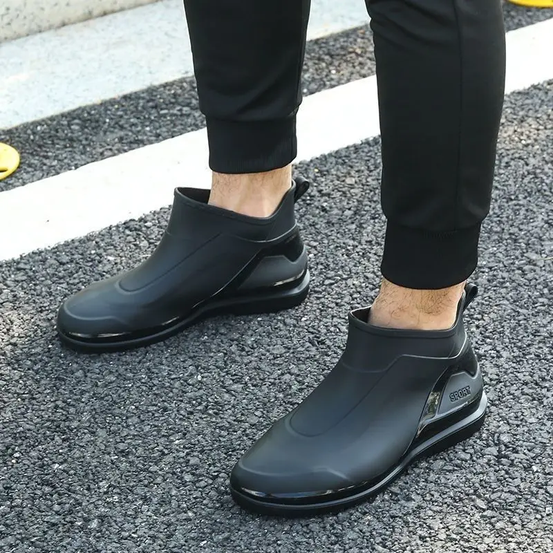 

Solid Color Ankle Spring Autumn Men's Rain Boots On Offer Designer Wear-resistant 2025 Fashion Without Lacing Wellies Male Shoes