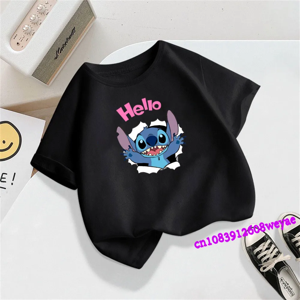 Disney Lilo Stitch Children T-Shirt Kawaii t shirt Anime Cartoons Children Casual Clothes Tee Shirt Kid Girl Boy Fashion Y2K Top