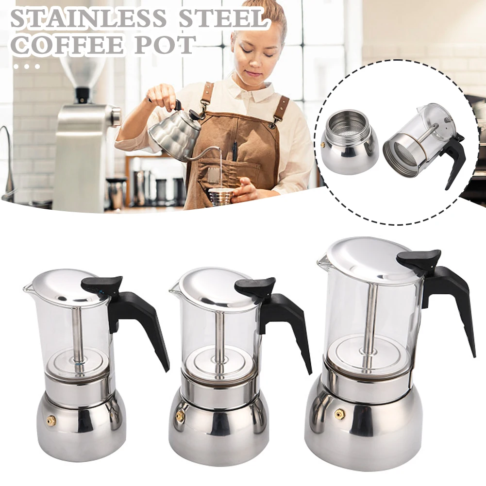 Stainless Steel Moka Pot Caffe Machine Glass Espresso Coffee Makers Latte Percolator Stove Top Moka Coffee Maker 200/300/450ML