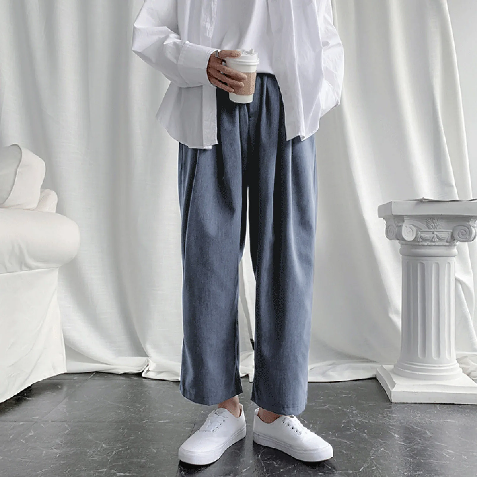 Trousers Wide Men's Straight Pants Minutes Fashion Leg Oversized Leg Small Trousers With Nine Men's pants Boy