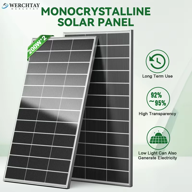 

WERCHTAY 12V 400W/200W 18BB N-Type Monocrystalline Solar Panel High Efficiency Cells Waterproof for Garden Roof Trailer Off Grid