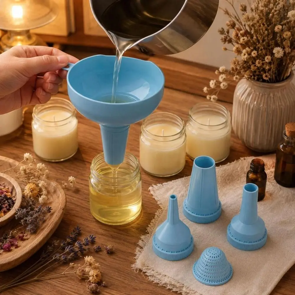 5Pcs/Set Plastic Kitchen Funnel Set Filter Strainer Detachable Adapters Liquid Funnels Reusable Nested Storage Filter Funnels
