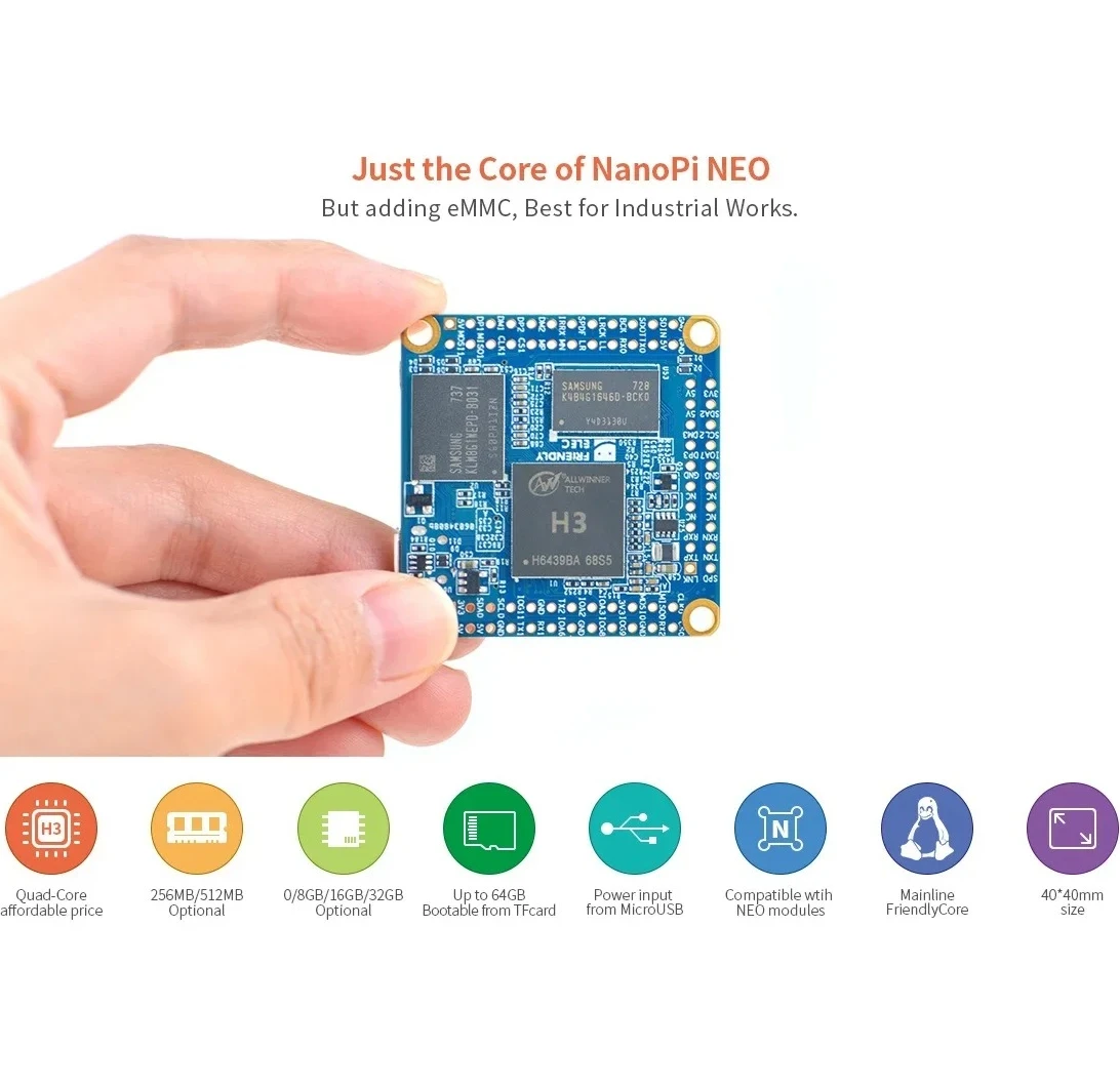 

Nanopi Neo Core LTS(512MB DDR RAM & 8GB EMMC) Open+Pi Allwinner H3 Quad Cortex-A7,1.2GHz,OpenWRT