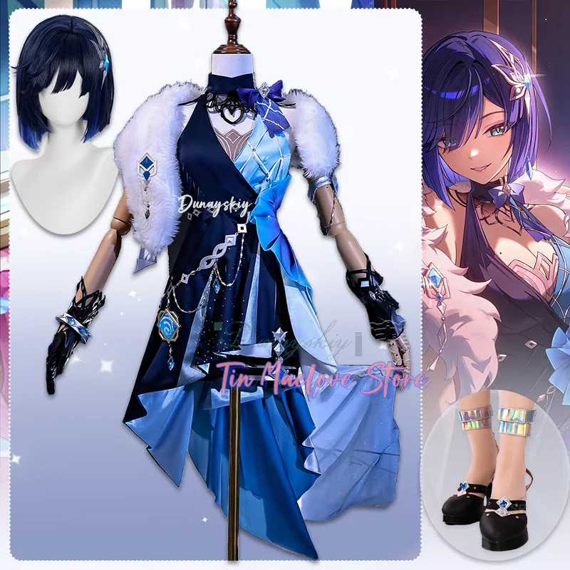 

Yelan New Skin Dinner Party Dress Game Genshin Impact Wig Shoes Full Set Sexy Skirt For Women Girl Carnival suit Halloween Party