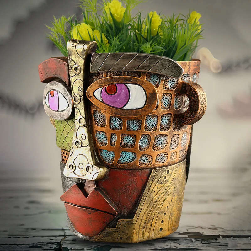 

New abstract colorful facial features Resin Garden Courtyard Creative antique flower pots for plants accessories