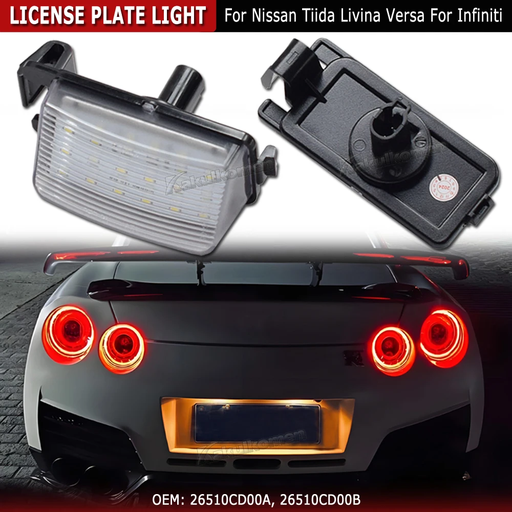 2PCS LED Number License Plate Lights Canbus White For Nissan Tiida Livina Versa For Infiniti Nissan Skyline V36 G35 G37 350Z
