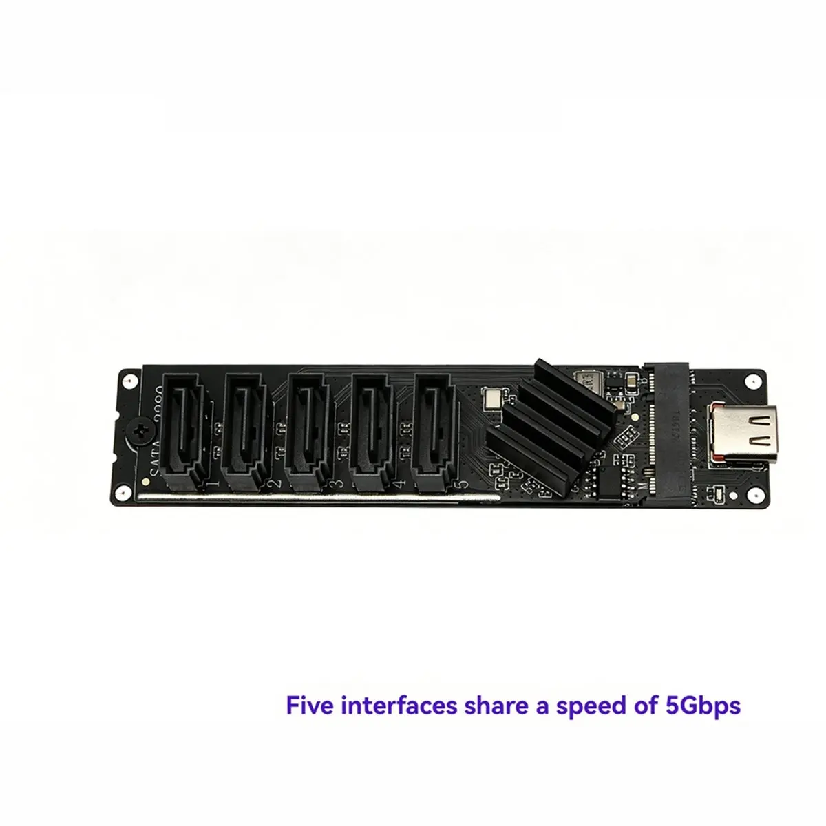 Type‑C USB 3.0 to 5-Port SATA 3.0 Expansion Card USB3.2 Gen1 5Gbps JM575+JMS580 for 2.5-Inch 3.5-Inch SATA SSD HDD