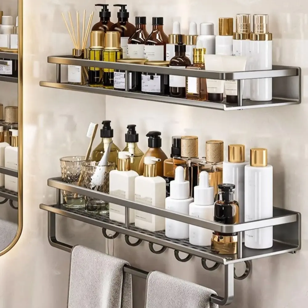 

Полка для ванной комнаты из алюминиевого сплава без дрели, прямоугольная форма, стеллаж для хранения, экономия места, устойчивая к ржавчине полка для душа, хранение косметики