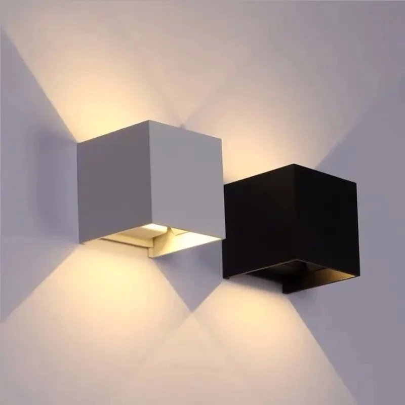 Modern Black LED Wall Sconce, Cube Up Down Light with Warm Dual Beams for Outdoor Porch Balcony Garden Home Decor Lighting