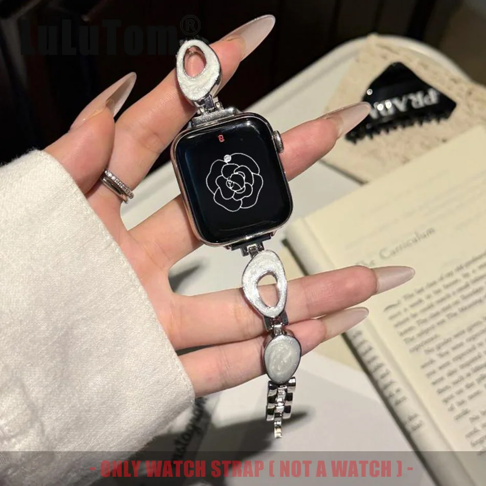 

Роскошный ремешок во французском стиле для Apple Watch Band Series 10 9 8 7 6 SE 5 4 Ultra 46 49 45 44 42 41 40 38 мм Женский ювелирный браслет