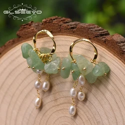 GLSEEVO 925 Sterling Silver Jade Natural Freshwater White Pearl Drop Earrings Ear Pin  Woman luxury Design Jewelry Gift GE0991C