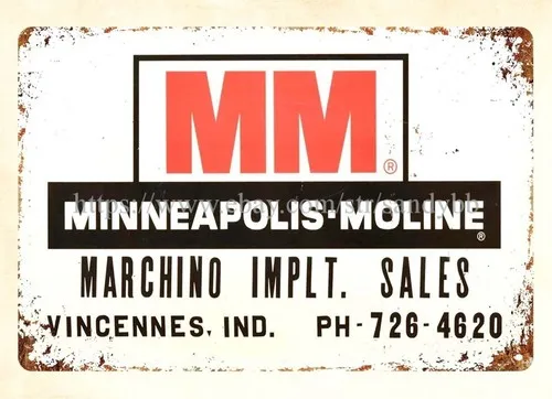 MM Minneapolis-Moline tractor farm machinery cottage house metal tin sign