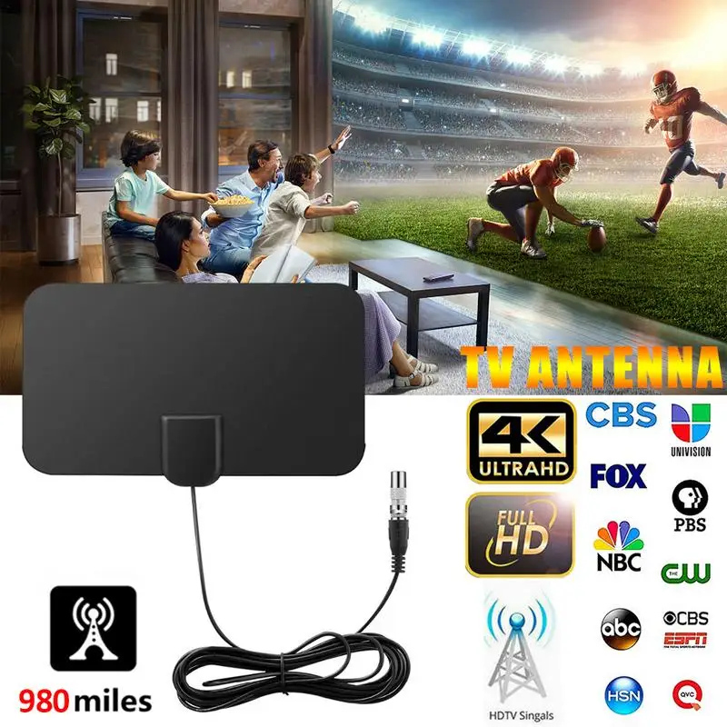 Newest TV Aerial Indoor Amplified Digital HDTV Antenna 980 Miles Range With 4K HD1080P DVB-T Freeview TV For Life Local Channels