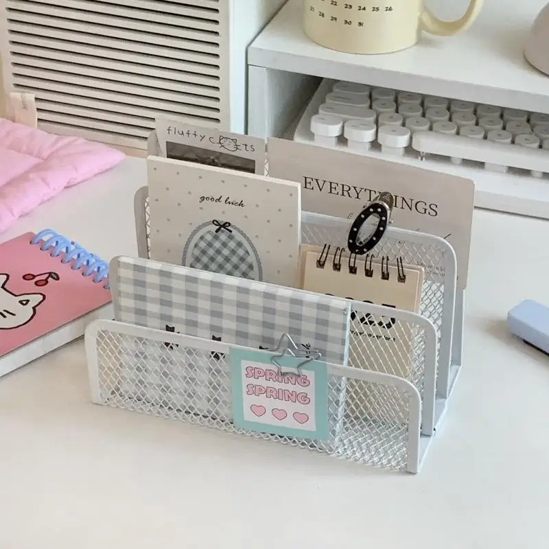 1Pcs Multi-functional Metal Table File Rack Mesh Three Layers Mail Holder Desktop Storage Stand School Office Mail Holder