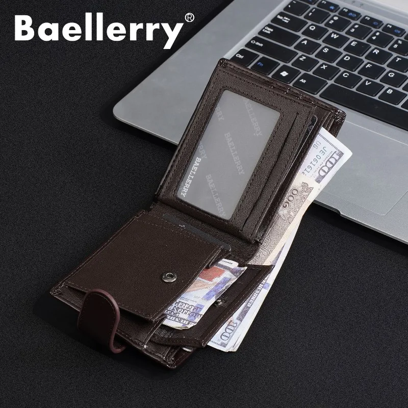Baellerry Men's Zipper Genuine Leather Wallet Multi-Function Short Wallet Multi-slot Coin ID Credit Card Holder Wallet for Men