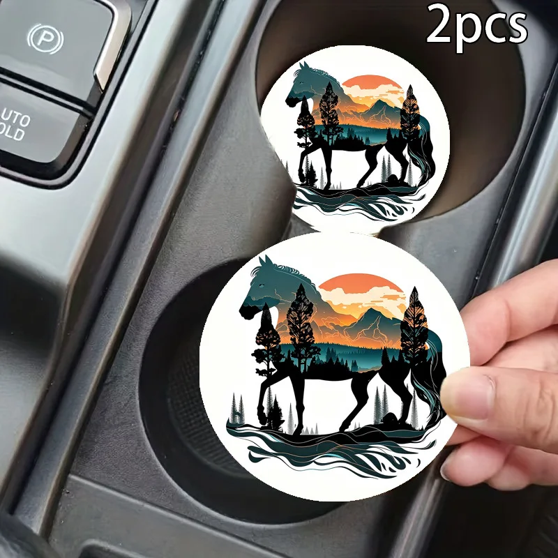 2Pcs Hymn Worship Car Coasters Leather Cup Holder Pad Non Slip Bottom Waterproof Mat 2.75 Inch Universal Auto Drink Coaster Set