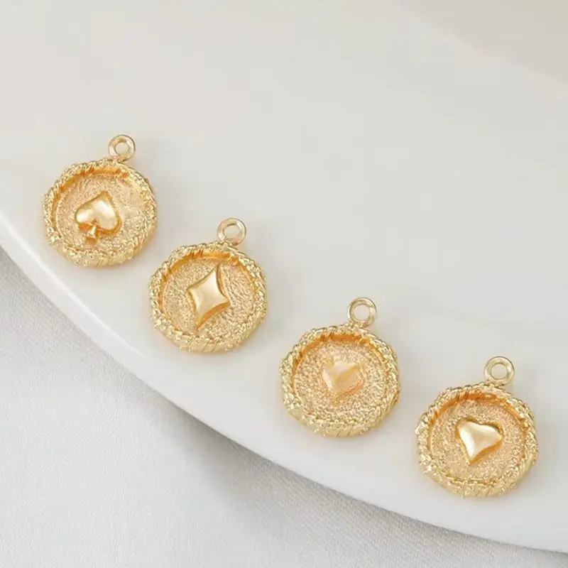 

14K Gold-wrapped Spades Hearts Square Plum Blossom Poker Graphic Pendant DIY Bracelet Necklace Hanging Jewelry Accessories