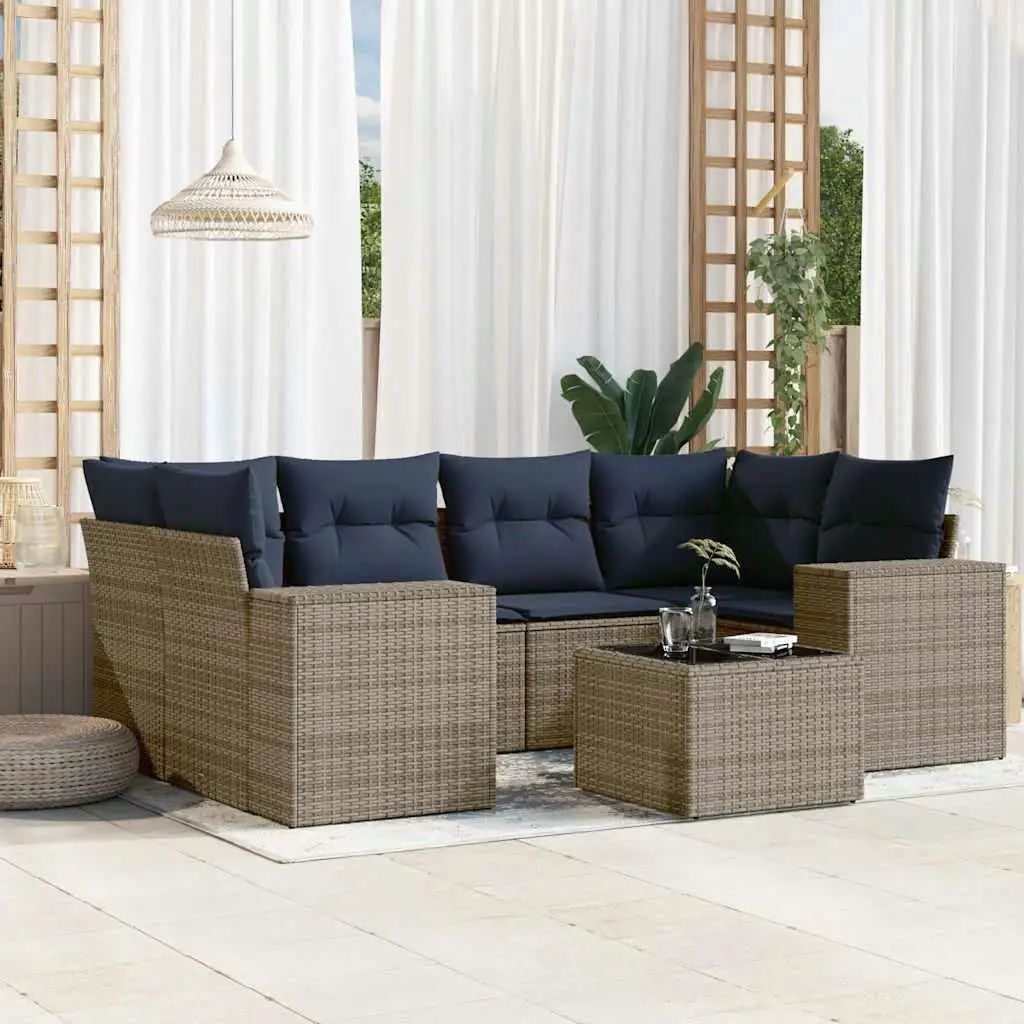 

7 Piece Outdoor Patio Couch Set with Cushions Gray Rattan Furniture
