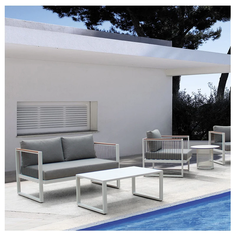 Foshan Factory Price Leisure Outdoor Waterproof Metal Aluminum Sofa Lounge Conversation Section Set Chairs Garden Furniture