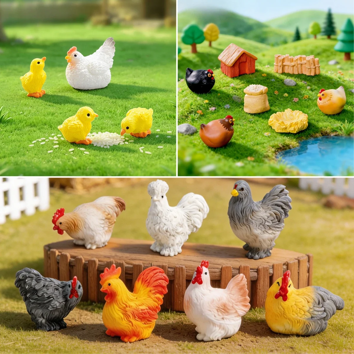 100pcs Wholesale Cartoon 3D Animal Mini Chick Cock Hen Resin Charms Mini Ornament DIY Accessories for Keychain Dollhouse Decor