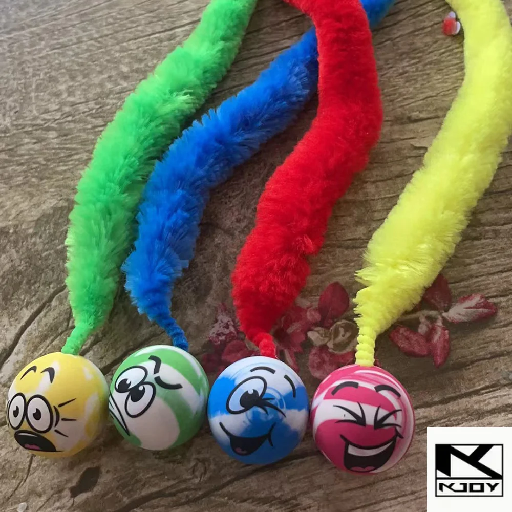 kkjoy Indoor Kitten Play Toy Colorful Elastic Worm Bouncing Ball Interactive Cat Teaser Puzzle