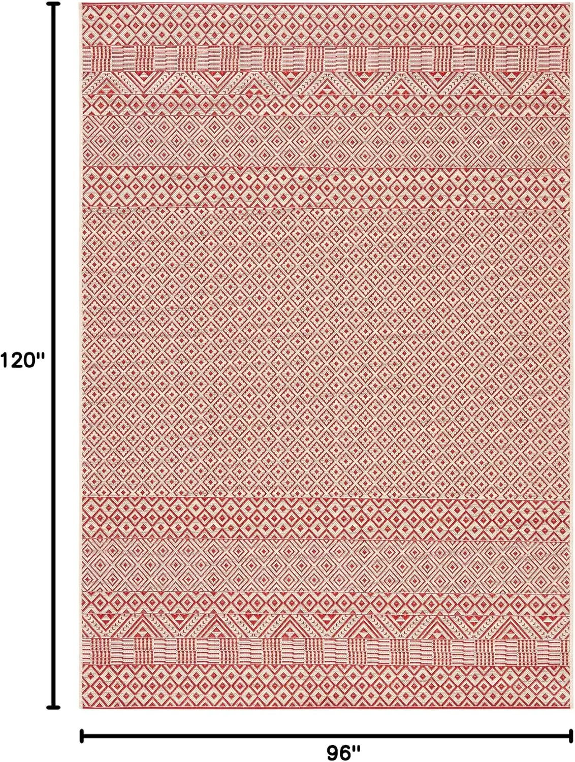 Washable Rug Outdoor Courtyard Collection - 8' x 10', Beige & Red, Non-Shedding & Easy Cleaning, Ideal for Patio, Backyard, Mudr