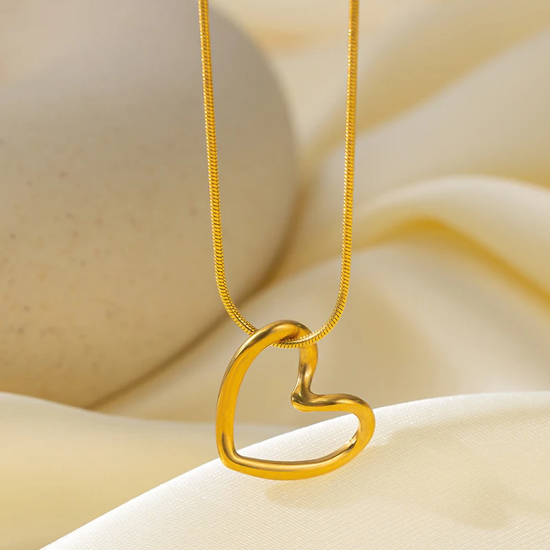 ANENJERY 316L Stainless Steel Hollow Distorted Heart Necklace Earrings for Women Simple Fashion Jewelry Set Wholesale