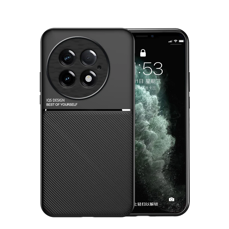 حافظة رفيعة مضادة للانزلاق لهاتف Oneplus 13 13T 13R 12 11 11R ACE5 ACE 3V ace2 pro مع غطاء حامل سيارة مغناطيسي بلوحة معدنية