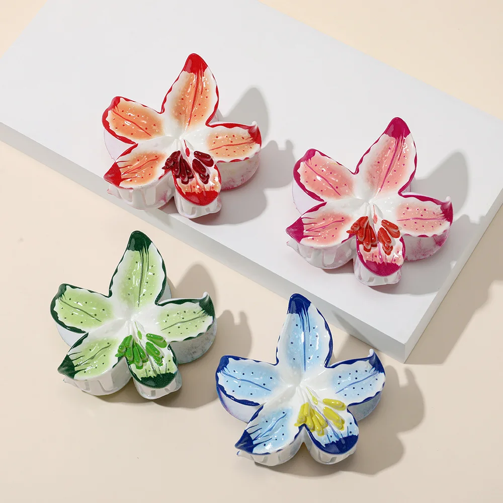 Elegante fiore colorato artiglio per capelli clip per le donne Boho grande gradiente squalo coda di cavallo granchio morsetto copricapo da sposa accessori per capelli