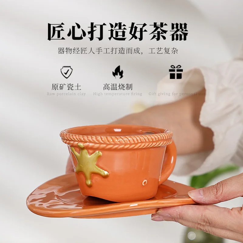 Wabi Sabi Wind Ceramic Coffee Cup and Saucer Set Light Luxury Premium Sense