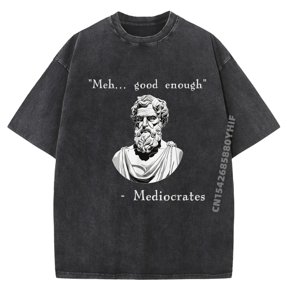

Funny History Meme Good Enough Philosopher Mediocrates Graphic Shirts Men White T Shirt Men Washed Tops T Shirt
