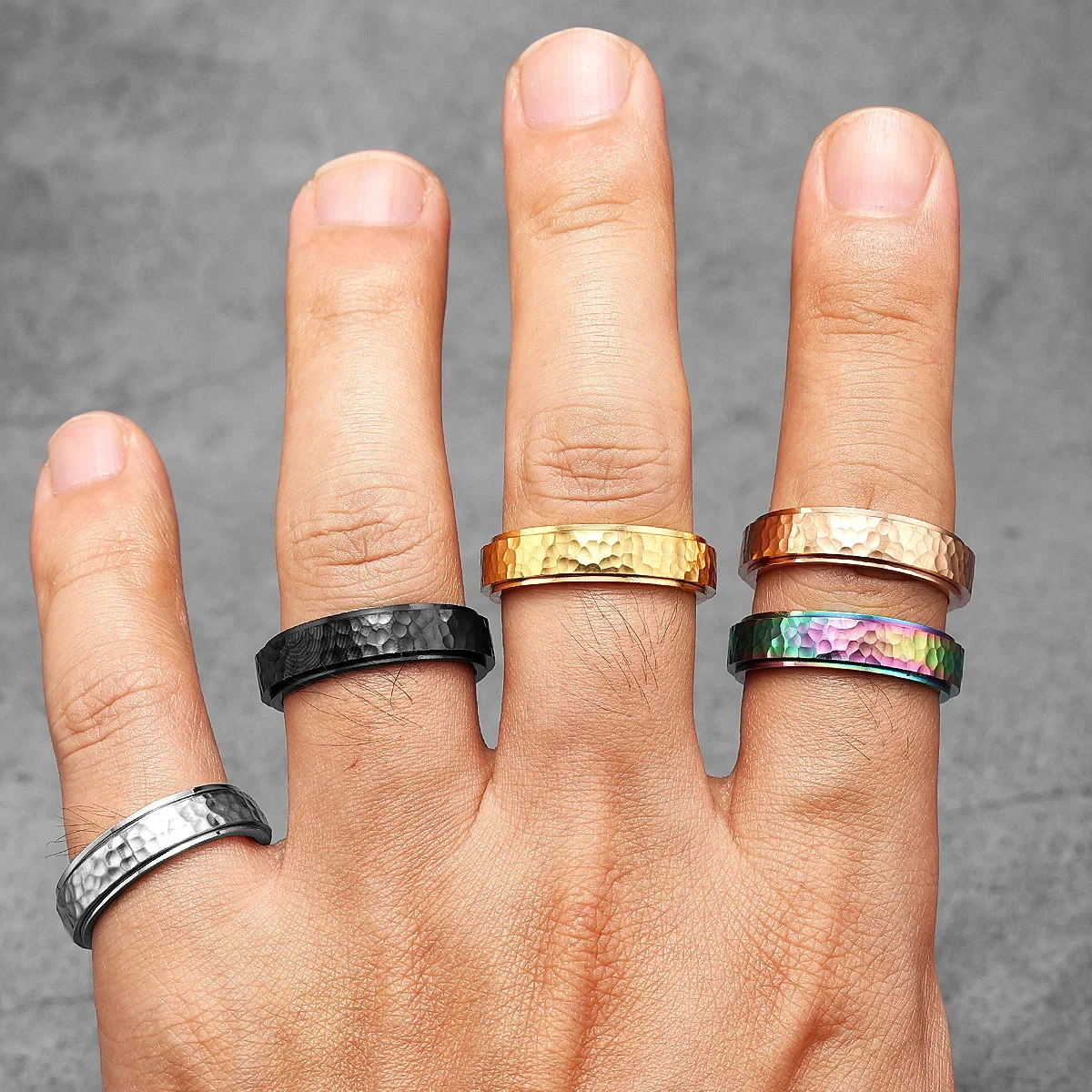 Beat Forging Meteorite Men Rings Stainless Steel Retro Punk Rock Simple Women Jewelry Fashion Accessories Gift Wholesale