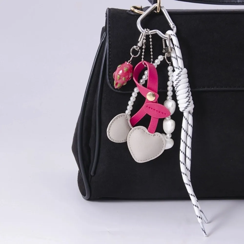 

Red And Black Leather Rope Keychain Leather Material Charm Pendant Ribbon Bag Charm Weaving Style Weaving Rope Keychain