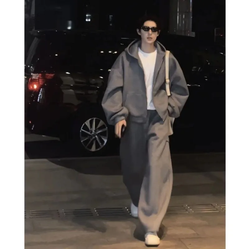 Autumn New Men's Clothing Trendy Hooded Sweatshirt Loose Silhouette Long-sleeved Jacket Couple Sports and Leisure Suit