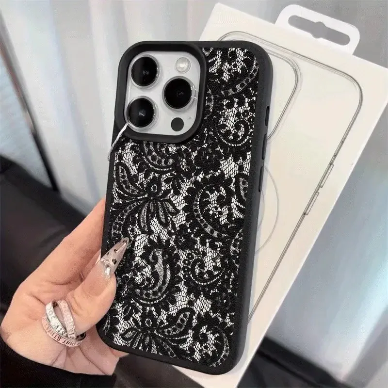 Black Lace Pattern Personalized Lichee leather pattern Phone Case For Samsung A36 A26 A55 A35 A16 A54 A34 A25 A24 A15 A14 4G 5G - náhled 3