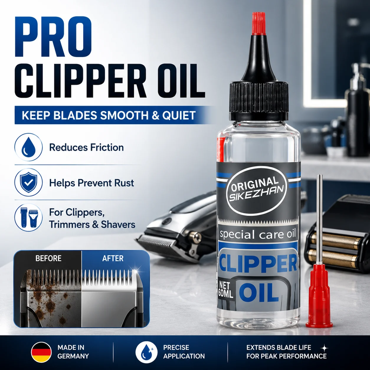 SIKEZHAN Professionelles Clipper-Öl Haarschneider-Schmiermittel Verhindert Rost Verlängert die Klingendauer mit Präzisions-Nadelspitze