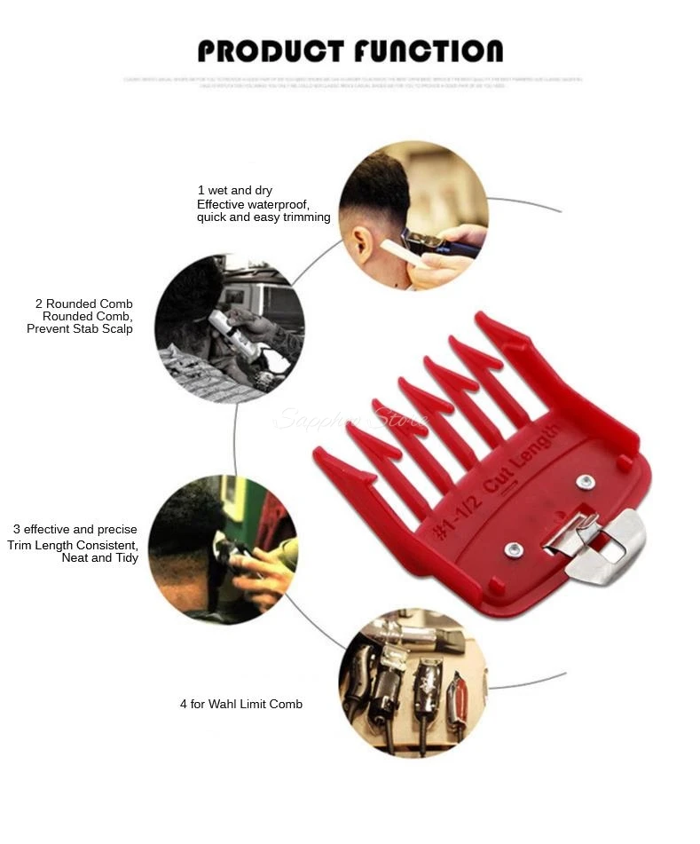 2/3/4 stücke Für Wahl Universal Haar Clipper Grenze Kamm Schwarz Transparent Rot Guide Trimmer Wachen Befestigung 1,5mm 3mm 4,5mm 6mm – Detail 20