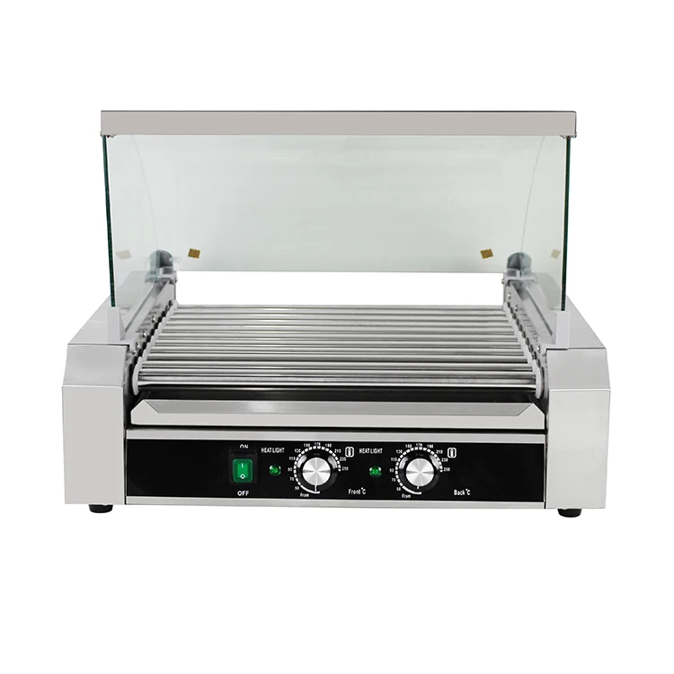 Large Size Stainless Steel 11 Roller Commercial Roller Roaster Sausage Machine Hotdog Griiling Machine With Glass Cover