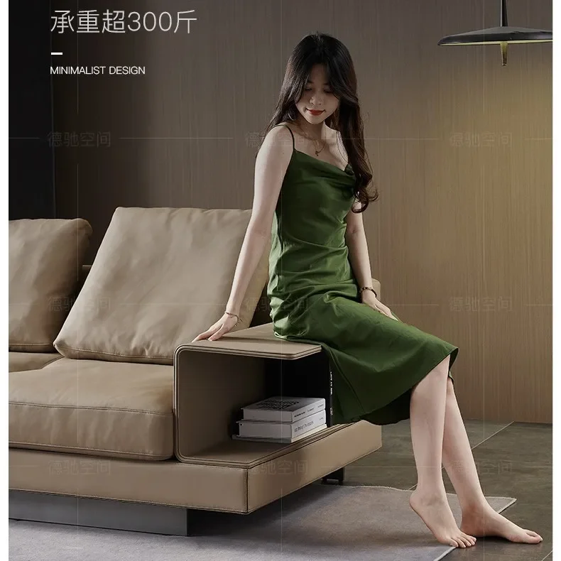 Saddle leather flying wing armrest Connelly sofa, first layer cowhide simple living room high-end full green leather sofa