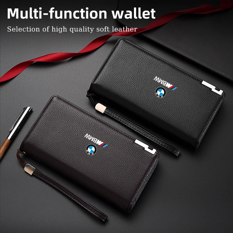 Car Logo Men's Long Purse Leather Wallet Zipper Business Handbag Card Bag For BMW 1 2 3 4 5 7 Series X3 X4 X5 X6 X7 M3 M4 M5 M6